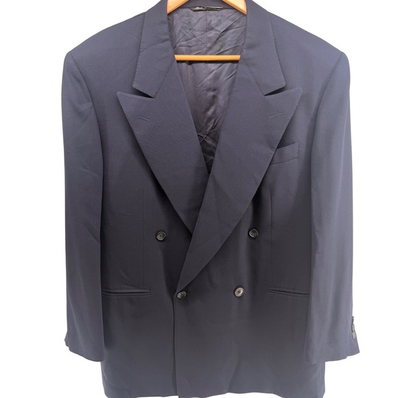 Vintage Canali Double Breasted Navy Blue Wool‎ Suit Blazer Jacket Mens